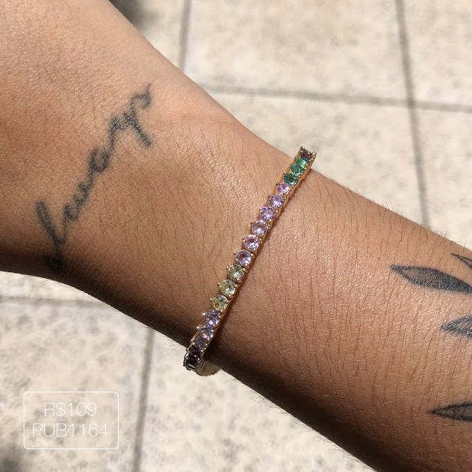 Pulseira Riviera 3 Pontas Rainbow Dourado